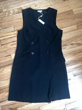Max Studio Black Double-Breasted Sleeveless Shift Dress